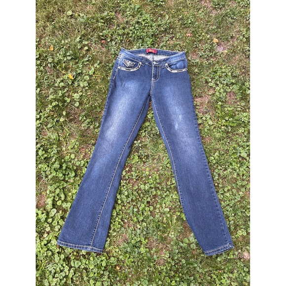One 5 One Jeans Sz 4 Bootcut Dark Wash Embellished Pockets Denim Low Rise Y2K - Picture 1 of 11